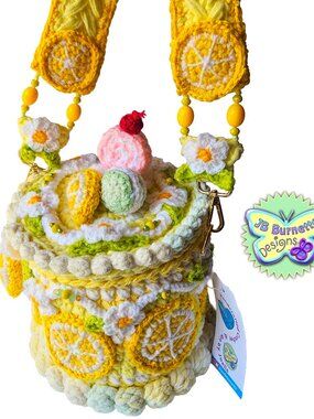Handmade Crochet Lemon Cake Bag, Handcrafted Tart Citrus and Sweets Summer Purse
